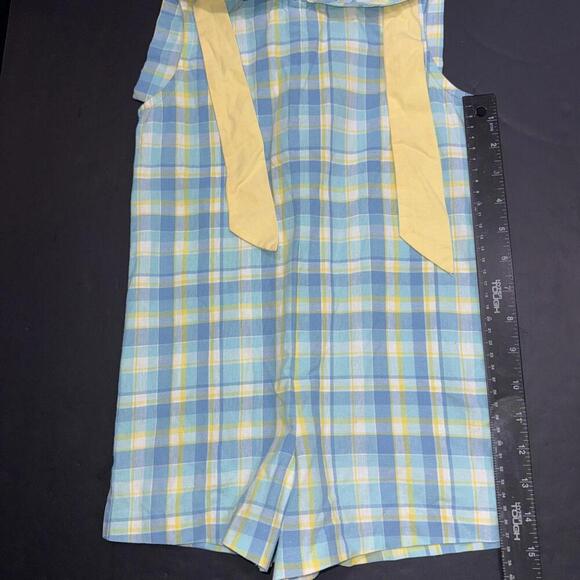 Vintage Rags Land Kids Blue Plaid Gingham Smocked Romper Jon Jon Shortalls 3 - Picture 6 of 14